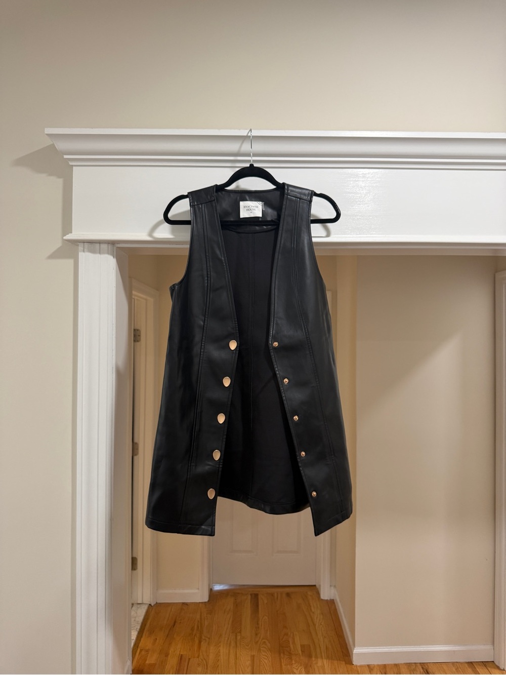 Sleeveless Black Faux Leather Button-Front Dress